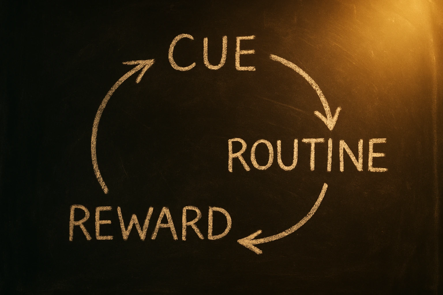 Looping arrow diagram sketched in chalk representing a repeating behavior cycle