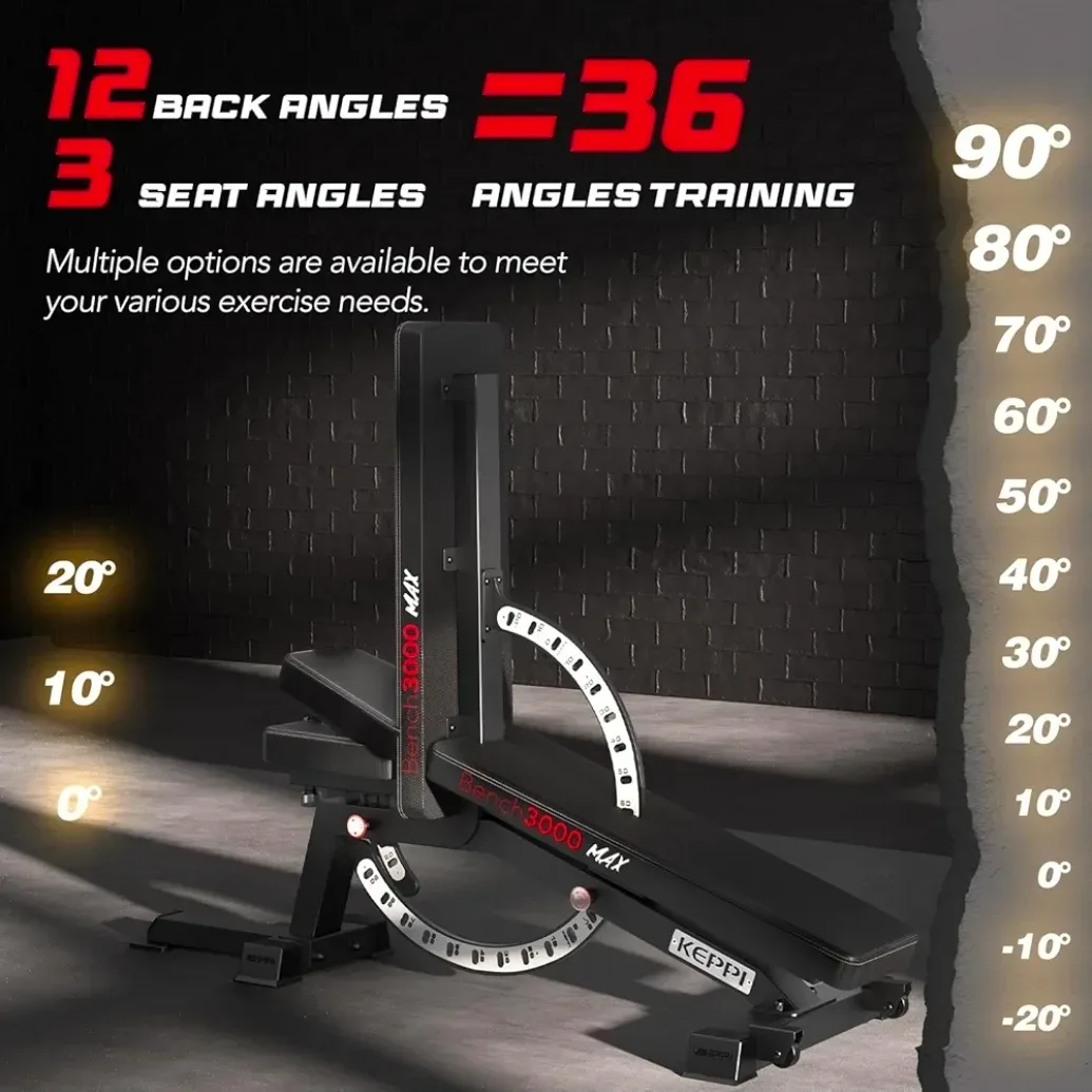 Single-lever adjustment mechanism on the Keppi Bench3000 MAX back pad in locked incline position