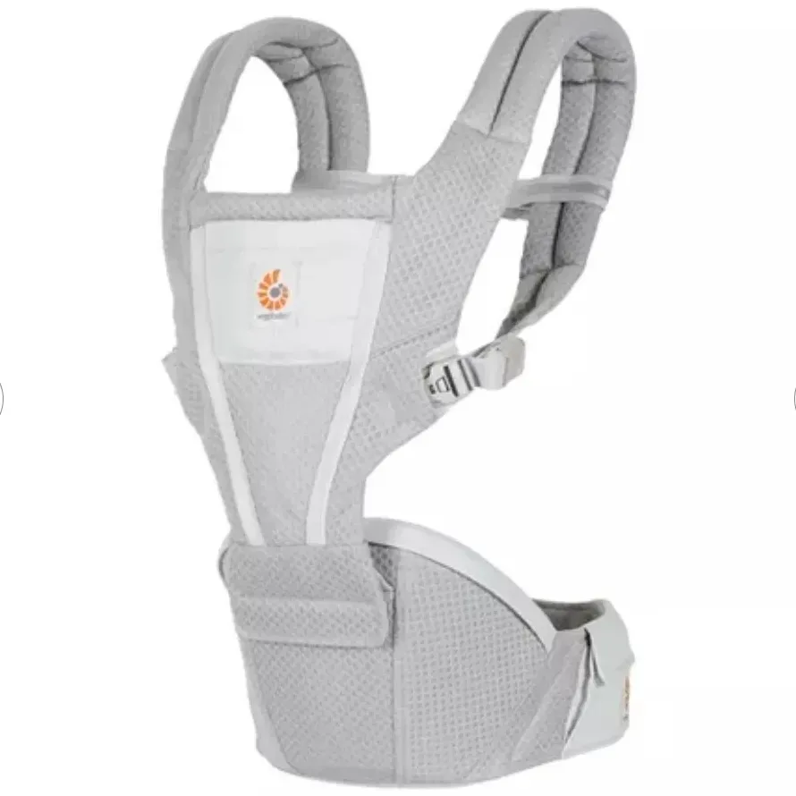 Close-up of the Ergobaby Alta's breathable SoftFlex mesh material and curved ergonomic bucket seat